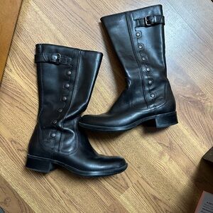 RARE Cobb Hill Classic Black Leather Mid-Calf Button Accent Boots size 8